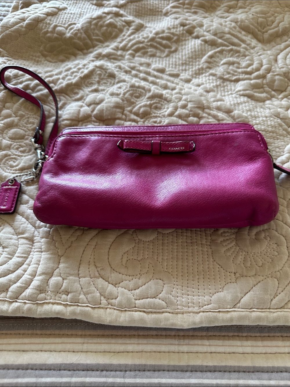 Coach Fuchsia Leather Wristlet Clutch